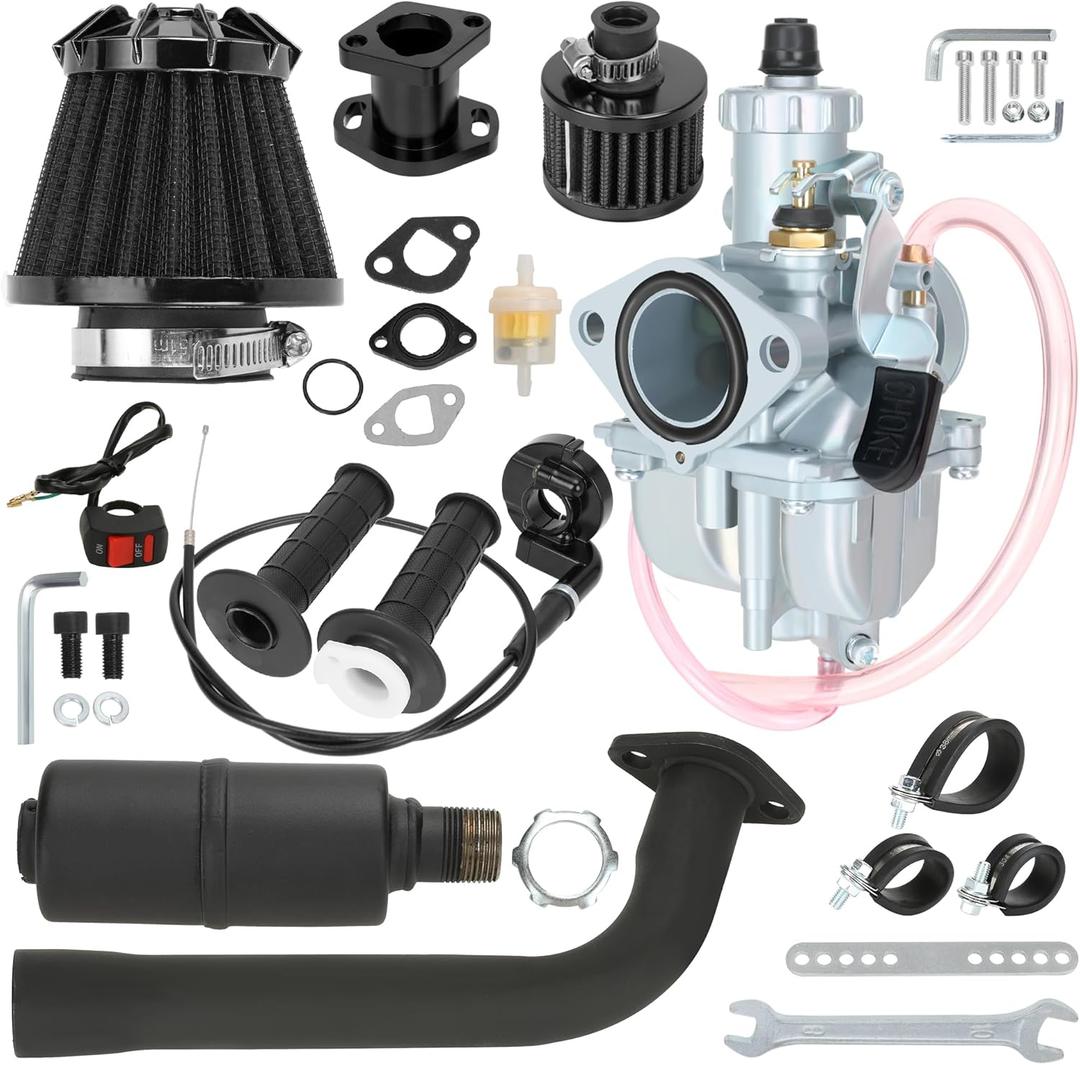 YOXUFA VM22 Carburetor 212cc Exhaust Muffler Stage 2 Kit Replacement for 224cc 196cc Coleman CT200U BT200X Baja MB200 KT196 Mini Bike Go Kart 6.5HP GX160 Engine Parts Mini Bike Throttle Assembly