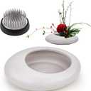 Folmywy Ikebana Flower Frog Vase Kit Japanese Flower Arrangement with 1.57 Inch Kenzan Ceramic White Pebble Shaped Bowl for Ikebana Teaching Aids Art Supplies Home Decor (5.51x4.13in)