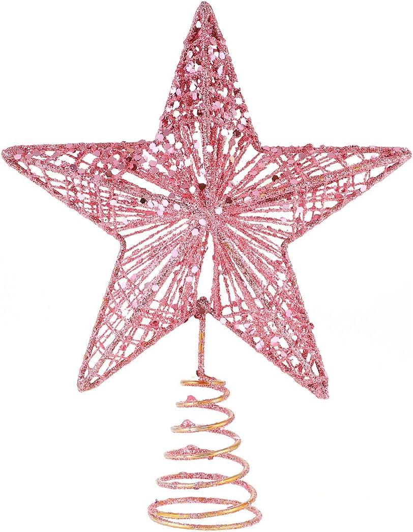 KESYOO Chritmas Glitter Star Tree Topper Exquisite Iron Star Tree Topper Ornament Metal Christmas Tree Decor for Home Bar Xmas Tree Decor(Pink)