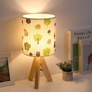 HAITRAL Tripod Table Lamp - Kids Nightstand Lamp with Fabric Cartoon Lampshade for Bedrooms and Living Room (Tree)