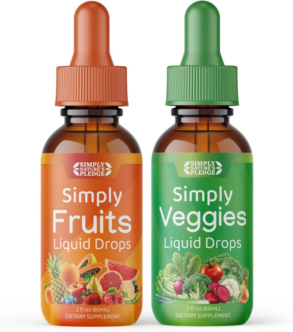 Simply Nature's Pledge - Fruit and Vegetable Supplements - Liquid Drops - Made with Whole Food Superfoods, Packed Vitamins & Minerals - Soy Free - Made in The USA, Exp 03/2027