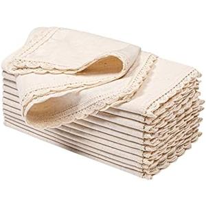 Cloth Napkins 12 Pack   Flax Cotton Washable and Reusable Table Dinner Napkins with Lace for Hotel,Weddings,Spring Easter Basket Decor| Highly Absorbent Cloth Napkins|Natural 12x12 in