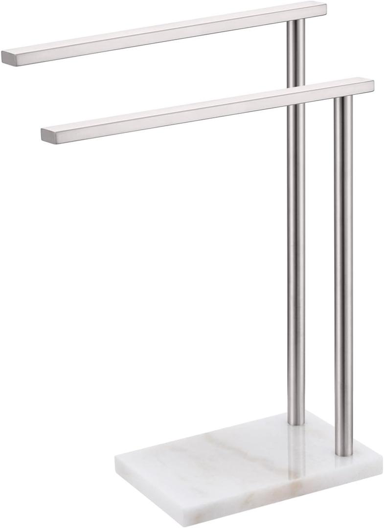 Free Standing Towel Rack Brushed Nickel 2-Tier Hand Towel Bars for Bathroom Vanity Countertop with Thicken Steady Marble Base, Stainless Steel AN7003BR