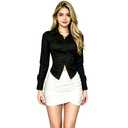 Slim Fitting Sexy Long Sleeved Shirt with Row Collar and Button Pleated Waist for Women's Shirt (US, Alpha, Small, Regular, Regular, Khaki)