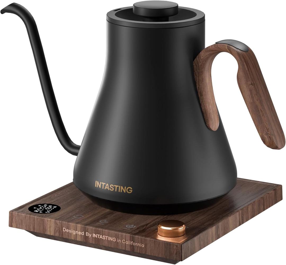 INTASTING Electric Kettle, Gooseneck Electric Kettle, 1 Precise Temperature Control, Stainless Steel Interior, Quick Heating for Pour Over Coffee, Tea & Boiling Water, 0.9L (Onyx Black)