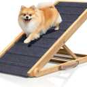 Adjustable Dog Ramp for Bed - 48" Long Foldable Wooden Ramp for Dogs to Get on Bed, Couch, or Car with 16.5" Wide Walking Space (Natural Pine Wood with Gray Carpet, Large)