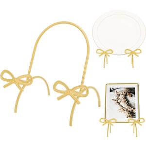 LemonRoad Bow Plate Stands for Display 6 Inch Gold Metal Decorative Platters Holder Brass Frame Display Easel Stand for Picture Decorative Plate Photo Easel Tabletop Art