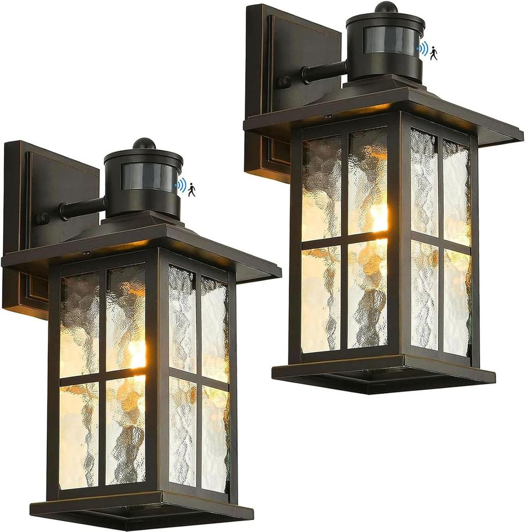2 Pack Motion Sensor Outdoor Porch Lights Dusk to Dawn Exterior Wall Lantern Black Outside Sconce Lighting Fixtures Waterproof Wall Mount Coach Lamp for House Garage Patio Entryway