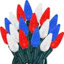 Novelty Lights 24FT 70 LED C6 Outdoor USA String Lights, Commercial Grade Christmas Tree Decorations (Red/White/Blue)