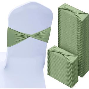 Kinlop 150 Pcs Spandex Chair Sashes Bows Stretch Chair Cover Bands Elastic Ties Bands Slider Sashes Without Buckle Decorations for Wedding Party Events Ceremony Birthday(Sage Green)