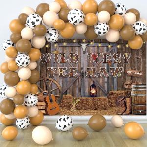 Western Party Decorations West Cowboy Party Supplies, 65Pcs Balloons and 1Pcs Wild West Yee Haw Backdrop for Cowboy Rodeo Birthday Country Western Baby Shower