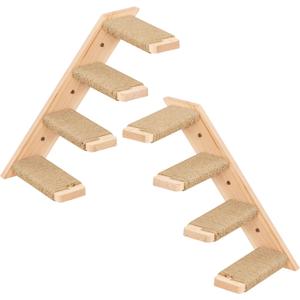 Cat Climbing Stair Shelf, Wall Mounted Ladder 2PCS 4 Steps Reversible Left & Right Direction, for Cats up to 15 Pounds, Cat Stairway with Jute Scratching Ladder Shelves for Kitten Perch Sleeping