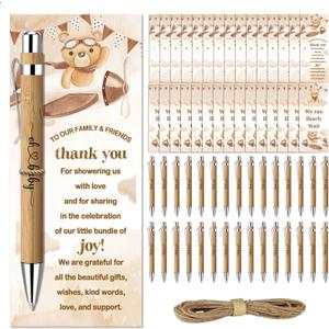 Toerifer Baby Shower Favors for 30 Guests, Baby Shower Set Gift Included 30 Pcs Bamboo Pens 30 Pcs Greeting Cards, Gender Reveal Souvenirs Prizes, Brown Bear We Can Bearly Wait Decor