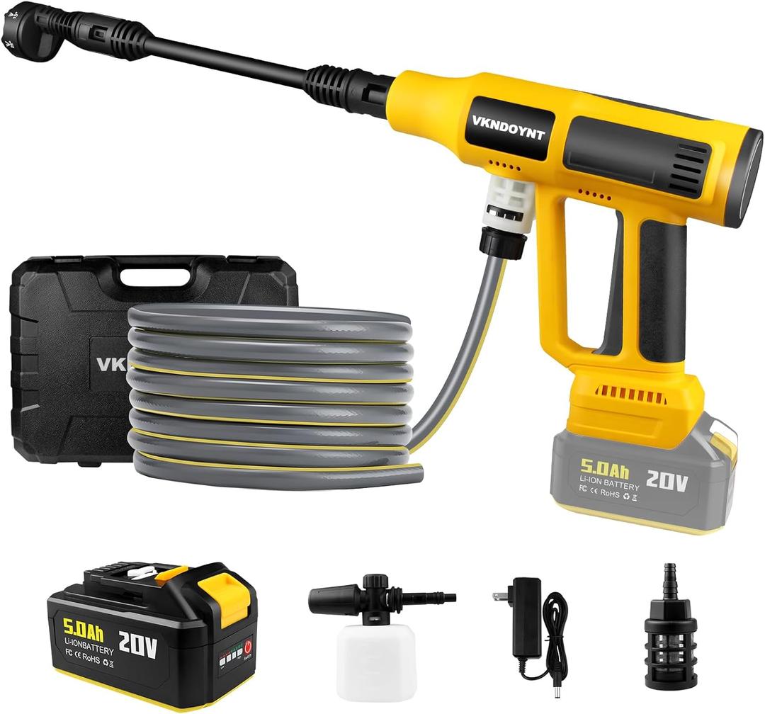Cordless Pressure Washer, 2000PSI MAX Portable Pressure Washer with Brushless Motor, 5.0Ah Battery, 4 Speed Adjustment LCD Touch Screen, 6-in-1 Nozzle (No Garden Hose & Faucet Connectors) (Yellow/Dark Gray)