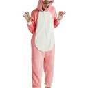 CALANTA Dinosaur Onesie Unisex Adult T-Rex Dragon Animal Costume Women Plush Pajamas One Piece Cosplay Halloween Christmas.Pink.M