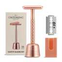 THE GROOMING SOCIETY Double Edge Safety Razor for Women Rose Gold with Stand and Silicone Cover - Durable Metal Eco-Friendly Single Blade Safety Razor with 10 Blades- Closed Smooth Shave