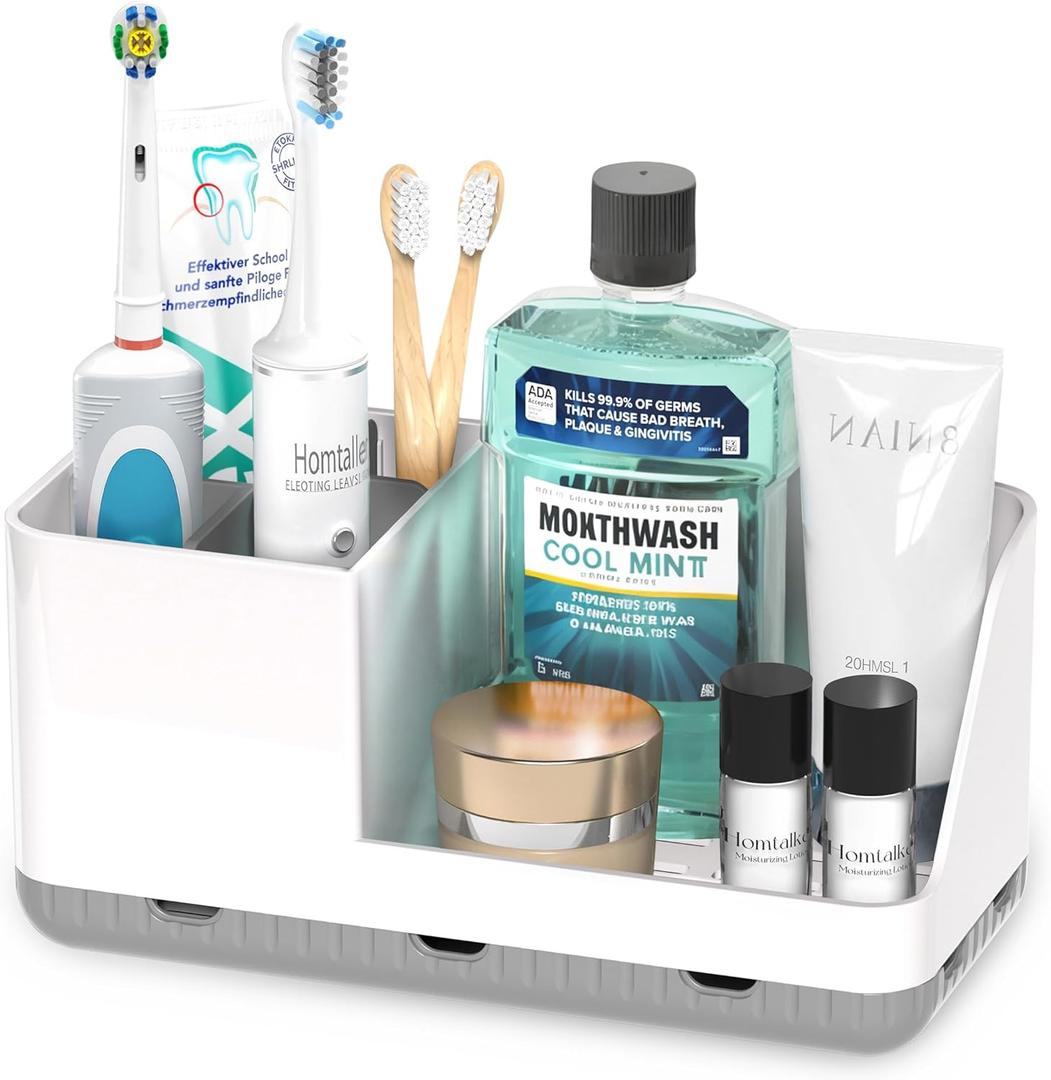 Toothbrush Holders for Bathroom Counter - Detachable Bathroom Organizer and Storage Electric Toothbrush and Toothpaste Holder, Bathroom Decor Accessories for Countertop, Shower, Sink