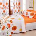 EVENHUG King Comforter Set 7 Pieces Lightweight Soft King Size Comforters for All Season Orange Sunflower Floral Bedding Sets Bed in a Bag with Flat Sheet and Fitted Sheet Pillowcases