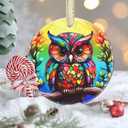 Christmas Ornaments, 3.5 Inch Ceramic Owl Hanging Ornament, Christmas Tree Ornaments, Gifts for Family, Xmas Gifts, Unique Gift Idea, Perfect for Holiday Party, Tree, Window, Wall Decor