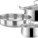 3pcs/set Stainless Steel Cookware Set Milk Pot Kit Induction Cooker Cooking Pan for Home Flat Bottom Frying Pan Soup Kitchen (A)