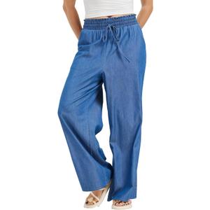 KYAL Womens Summer Palazzo Pants High Waist Wide Leg Lounge Trousers Lightweight Drawstring Elastic Waist Loose (X-Small, Kyal-20240051-denim)