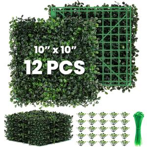 Grass Wall 12 Pack 10"x10" Artificial Boxwood Hedge Wall Panels, Privacy Hedge Screen Faux Boxwood for Outdoor,Indoor,Garden,Fence,Backyard,Greenery Walls