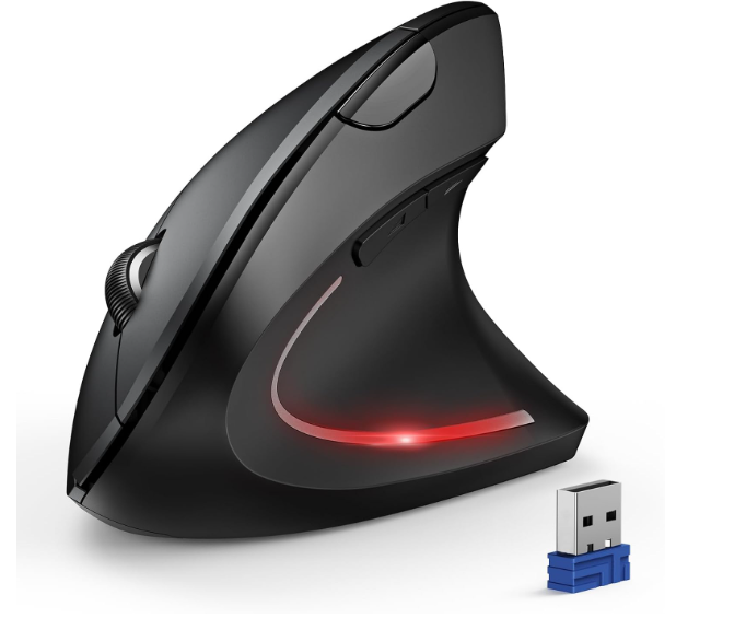 TECKNET Ergonomic Mouse, Wireless Bluetooth Vertical Mouse, 4800 DPI Optical Tracking, 6 Adjustable DPI, Quiet Clicks, 2.4GHz with USB A Receiver, 12 Months Battery, 6 Buttons, Wide Compatibility