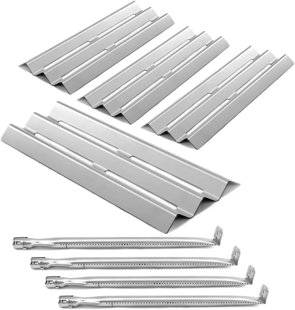 Grill Replacement Parts for Napoleon LEX485/605/730 LE LD485 Series Grills S81001, 4 Pack Grill Burner and Heat Plates, Stainless Steel (Burner and Heat Plate-4)
