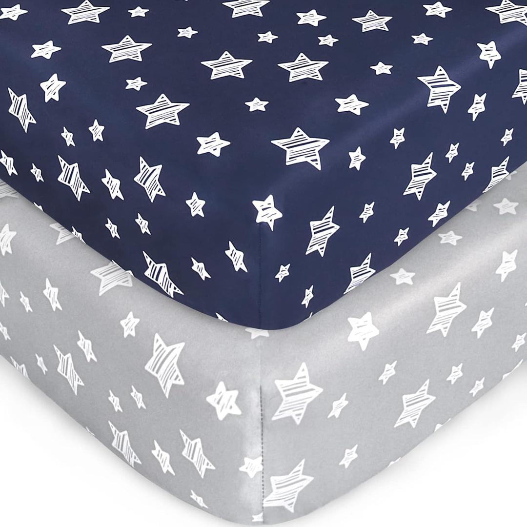 Crib Sheets for Boys or Girls 2 Pack, Fitted Crib Sheet for Standard Size Crib and Toddler Mattresses, Soft and Breathable Material, Grey & Navy | 52"X28"X 8"
