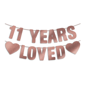 Pre-Strung 11 YEARS LOVED Rose Gold Glitter Banner, Happy 11th Birthday Decorations for Girls, 11 Year Old Party Decor for Her Pack of 2
