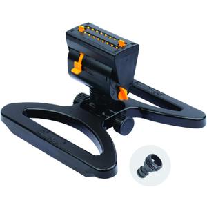 Melnor 65003-AMZ Mini Oscillating Sprinkler with Product Adapter Watering Set, On Base, Black, Yellow