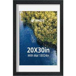 20x30 Poster Frame, 18x24 Mat, Black Wood, 1 Pack, for Picture
