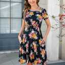 Womens Nursing Dresses Breastfeeding Short Sleeve Drawstring Maternity Nursing Dress with Pockets (Medium,Black Camellia)