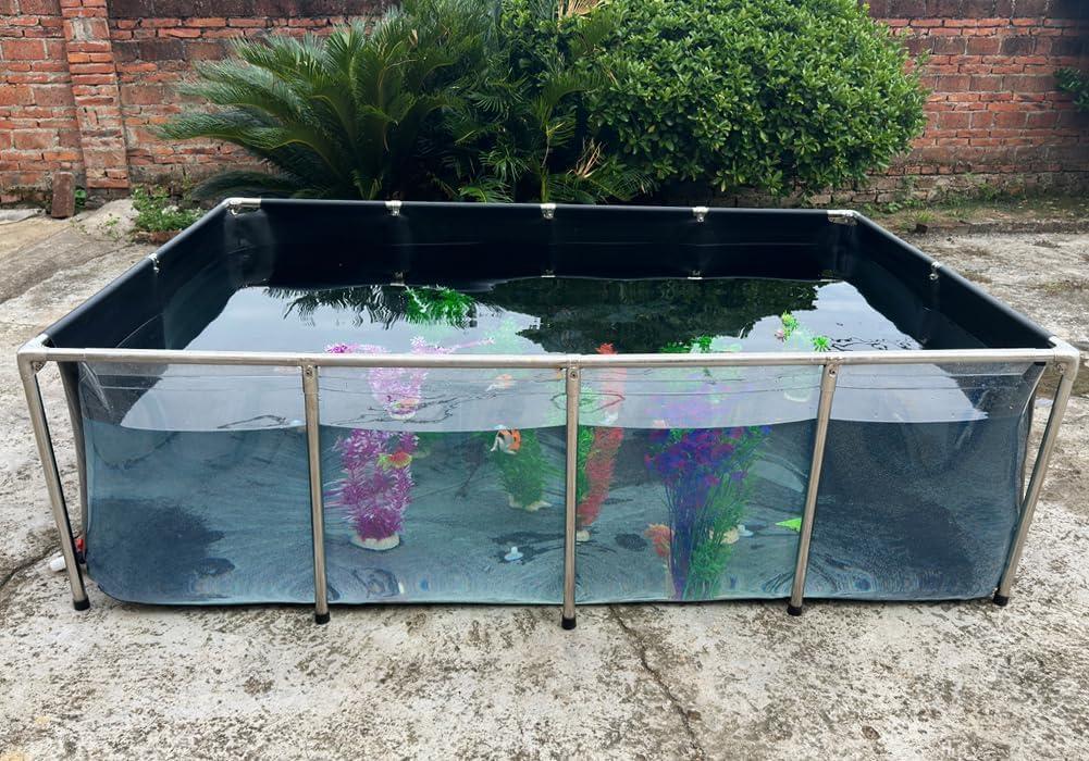 Aquarium Pool Pond,Collapsible Fish Ponds for Outside with Transparent Clear Viewing Panel,470 Gallon Fish Tank,PVC Canvas Above Ground Pond,Indoor/Outdoor Pond for Koi,Goldfish,with Drain Valve 79x55x24in