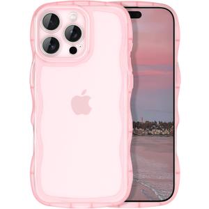 IAIYOXI Matte Case for iPhone 16 Pro Max, Cute Wave Frame Design Translucent Clear Back Phone Cover, [Full Camera Protection], Silicone Bumper Military Grade Protective for Women Girls, Pink