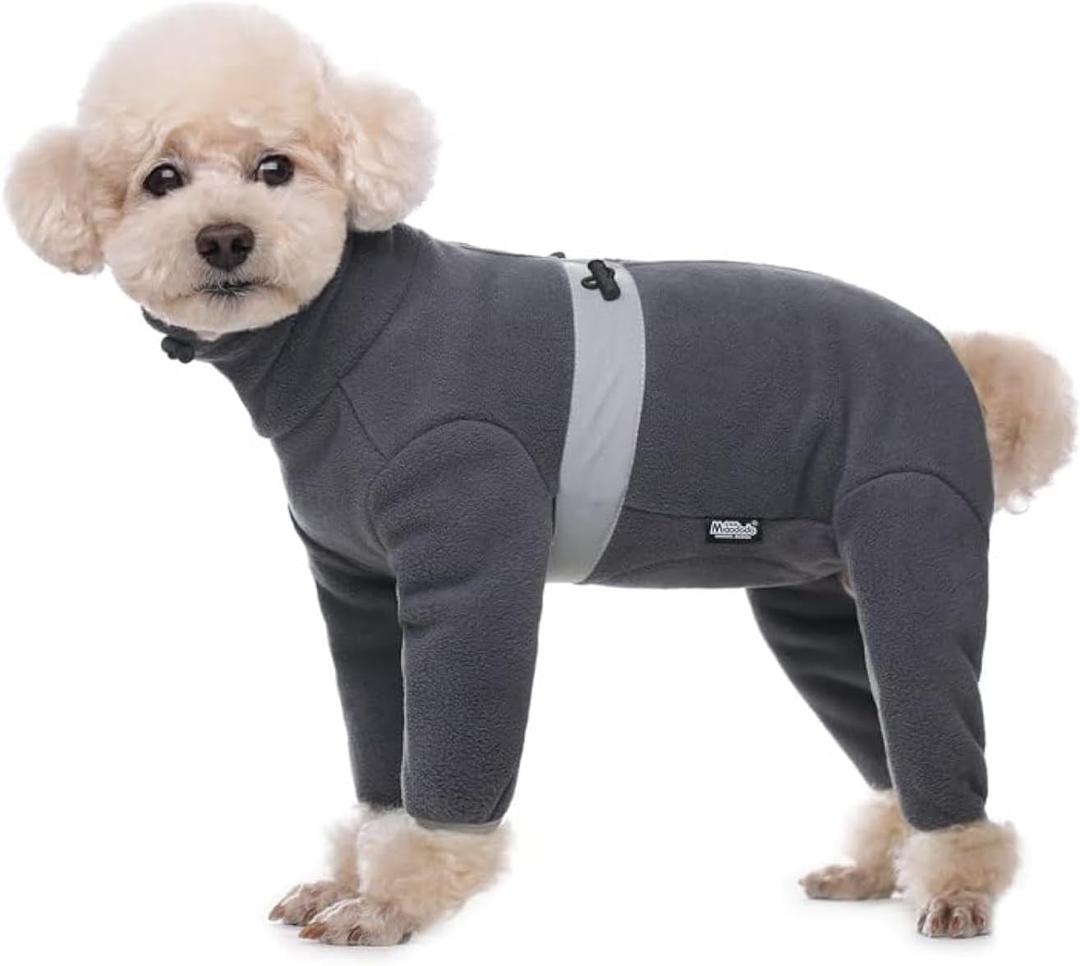 Polar Fleece Dog Pajamas Bodysuit - Warm Winter Jacket & Vest for Small Dogs, Medium Dogs - Four-Legged Clothes (Small, Dark Grey)