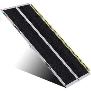 Portable Wheelchair Ramp 7FT, Anti-Slip Aluminum Folding Portable Ramp, Wheelchair Ramps for Home, Weight Capacity Up to 600 LBS, with Transition Plates Above and Below (7FT Using height 7-21")