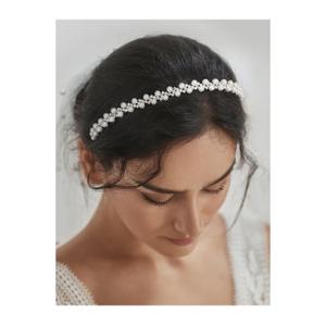 SWEETV Pearl Bridal Headband Handmade Wedding Headbands for Women Silver Rhinestone Hair Band Bridal Headpieces for Wedding Hair Jewelry Accessories