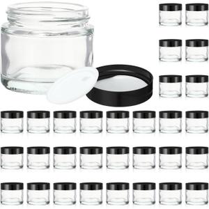 34 Pcs 2 oz Clear Glass Jars with Black Lids Leakproof Round Airtight Jars Empty Cosmetic Jars with Inner Liners Lid for Candle Making Storing Lotions Spice Powder Liquid Sample Makeup (Black,clear)