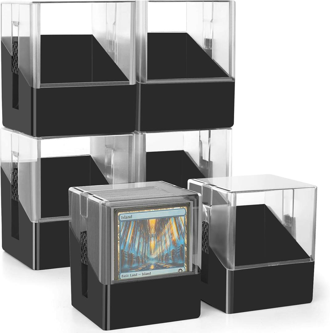6 Pack Card Deck Boxes for Magic The Gathering Commander Deck Or 1200+ MTG/TCG/OCG Sleeveless Cards. - Trading Card Organizer Box holds 600+ Single-Sleeved Card.(Black, 6 Pack)