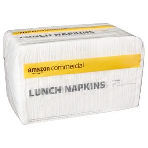 AmazonCommercial 1-Ply White Disposable Lunch Napkins for Restaurants and Events, Party Napkins, 250 Napkins per Pack (12 Packs), 12 x 12 Sheet