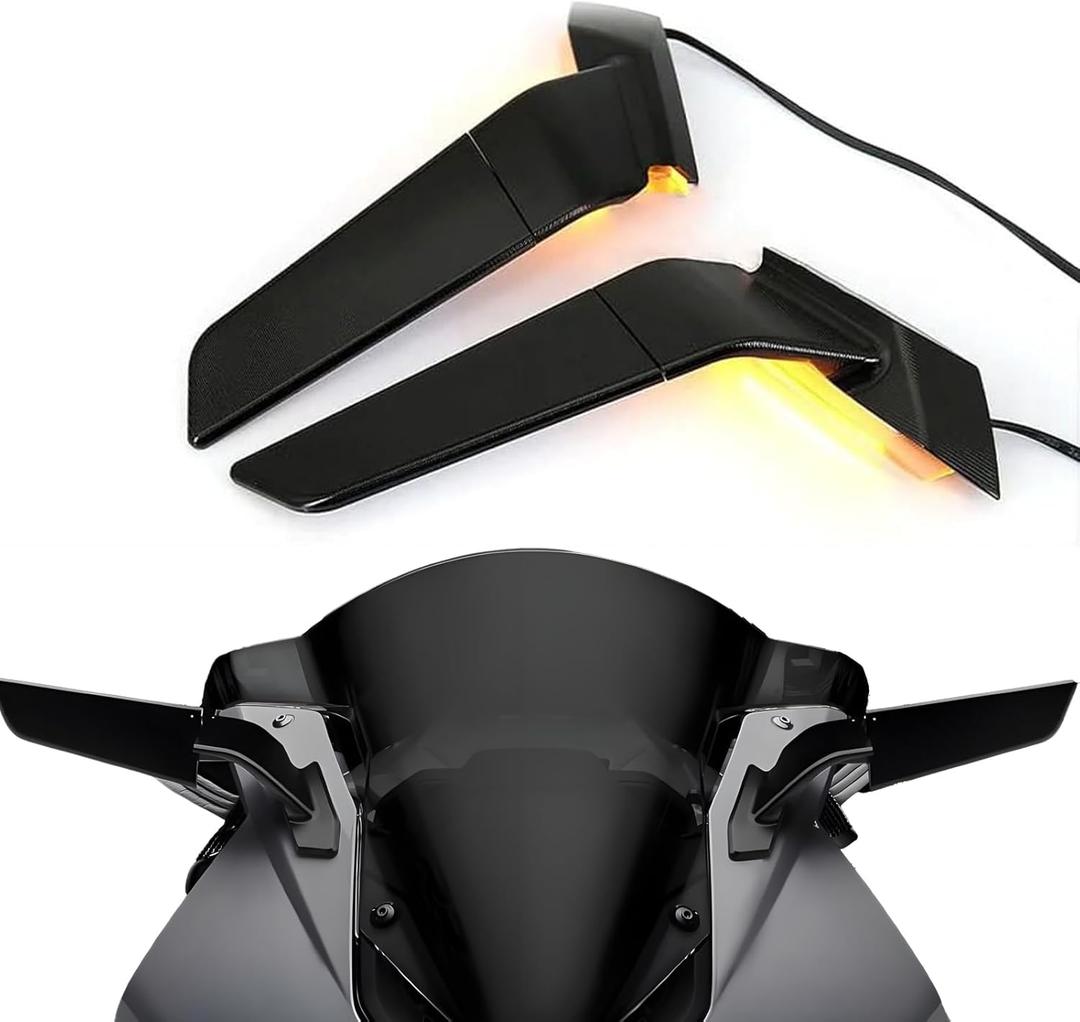 Motorcycle Rearview Wing Mirrors with LED Turn Signals Compatible with BMW S1000RR 2019-2023 2024 2025 Compatible with BMW S1000RR Accessories 2019-2023 Adjustable Rotating Side Mirrors with Light