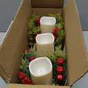 Christmas Table Centerpieces with 3 Flameless LED Candles, Pine Cones and Red Berries, Rustic Wood Candle Holders Centerpiece for Holiday Dining Table, Home, Xmas Party Decoration