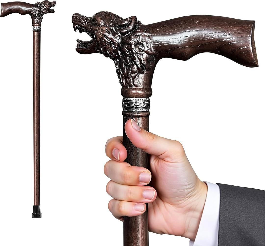 Walking Cane Dedicated Sizes with Hand-Carved Wooden Walking Cane for Men and Women Support up to 300 lbs, All-Day Comfort Ergonomic Canes for Seniors Daily Walking and Outdoor Strolls
