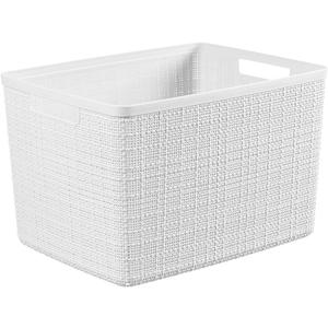 Curver 1 Pack Jute Large Decorative Plastic Organization and Storage Baskets, Perfect Bins for Home Office, Closet Shelves, Kitchen Pantry and All Bedroom Essentials, White