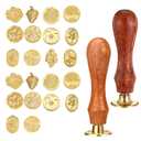 Wax Seal Stamp Kit, Mini Letter Seals Stamps for Sealing, Vintage Brass Stamp Head with Various Patterns for Wedding Invitation Gift Wrap Envelopes Christmas Card (22pcs, Gold)