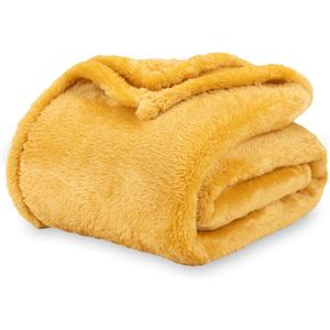 Berkshire Blanket Classic Extra-Fluffy Plush Blanket Queen Size, Soft Fuzzy Fluffy Long Hair Blanket for Couch Sofa Bed, Ochre, 90x90 Inches