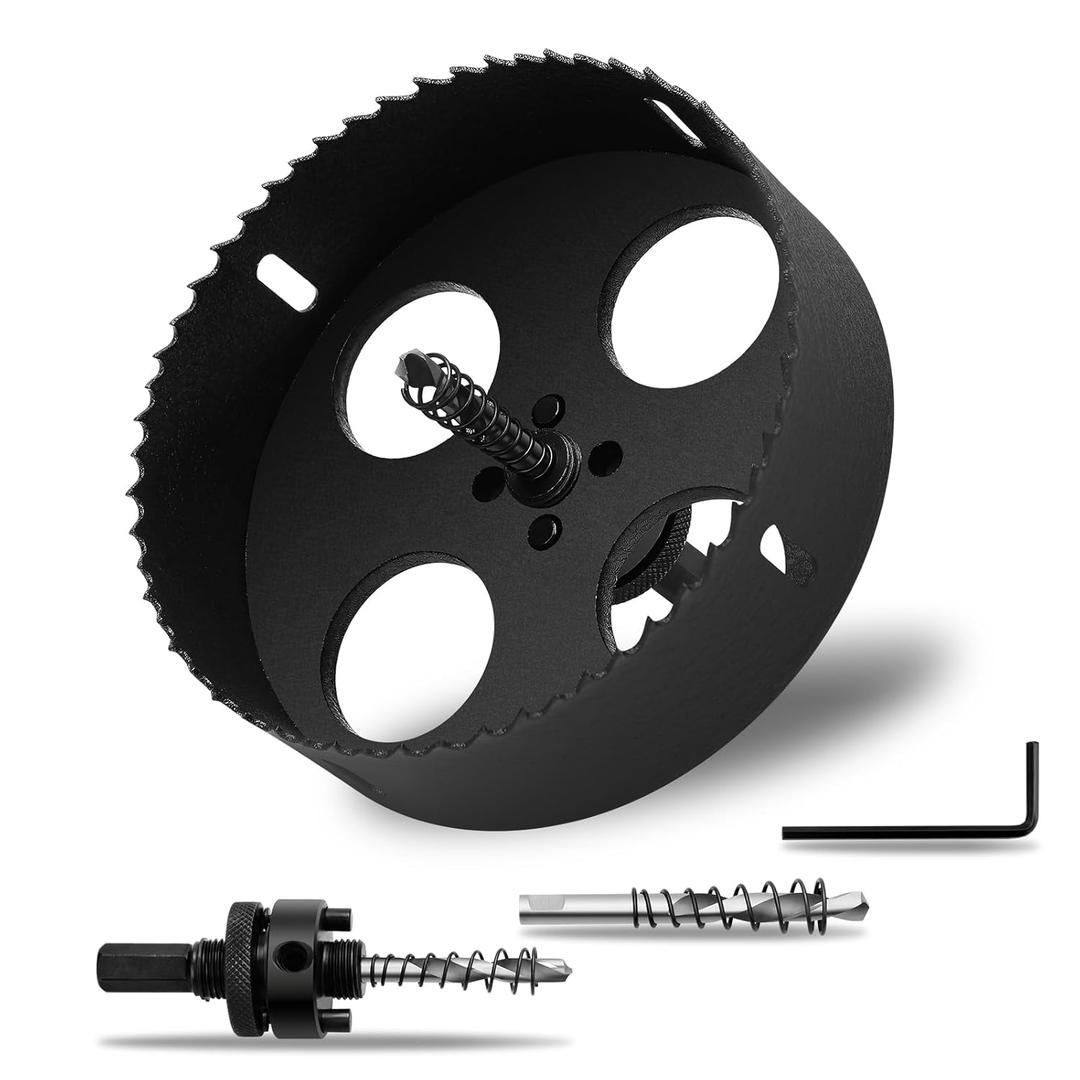 5.9" 150mm Hole Saws with Heavy Duty Arbor HSS Bi-Metal Hole Cutter Drill Bit for Wood Cornhole Boards Plastic Drywall Metal Fiberboard, (Black)
