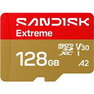 SANDISK 128GB Extreme microSD UHS-I Card - Up to 245MB/s Read Speed and 120MB/s Write Speed, 5.3K Video, 4K UHD Video, high-Performance for Action cams, Drones, Android Devices - SDSQXH9-128G-GZ6MA