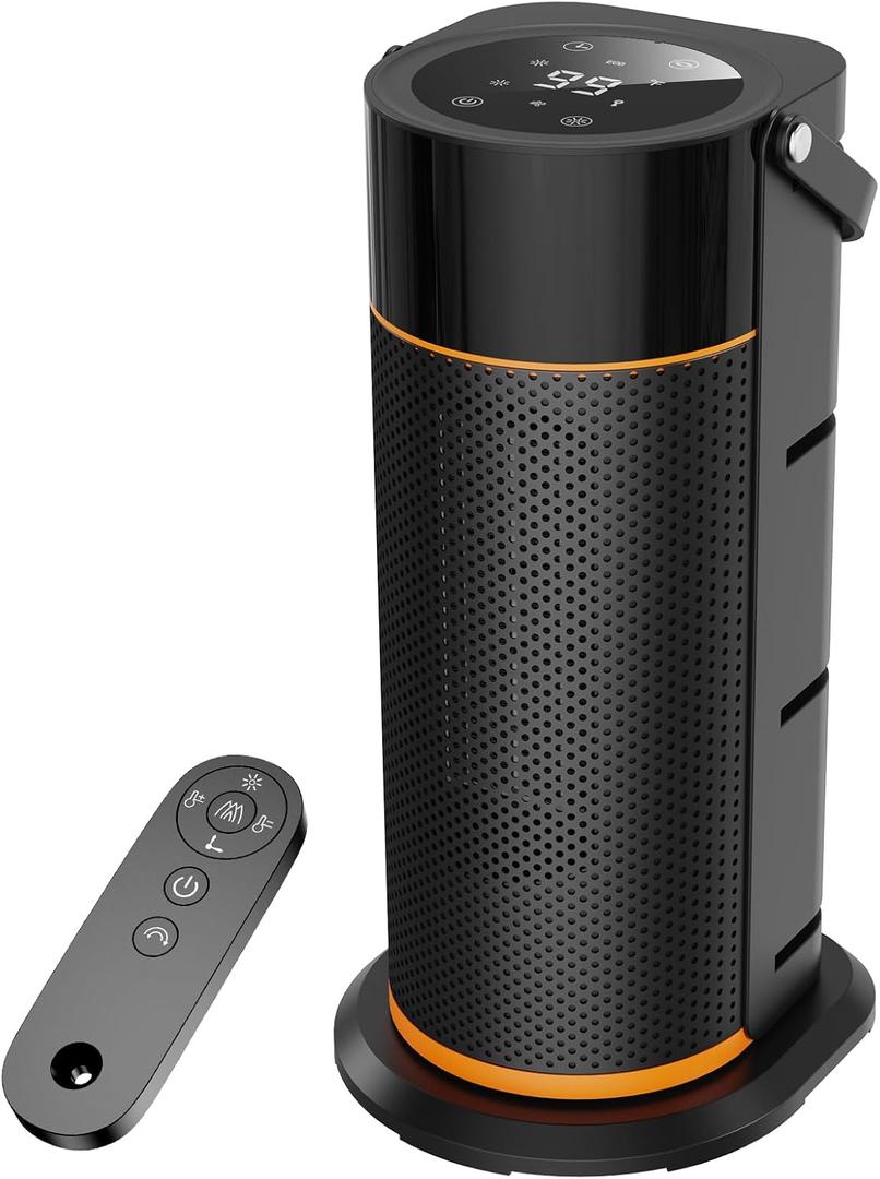 Portable Electric Space Heater - 1500W PTC Ceramic Fast Safety Heat Heaters with Remote, Timer, 70 Swing, LED Display and Child Lock for Office Bedroom Home Indoor Use (Without flame lamp, Black)